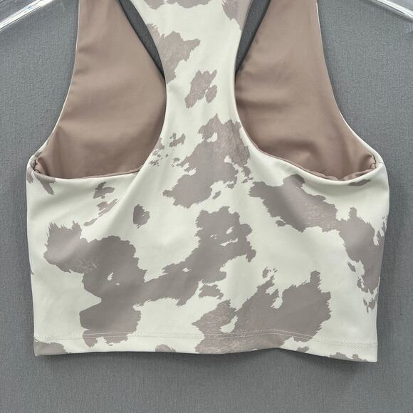 BEACH RIOT Ruby Crop Tank Womens M Taupe Cow Print Racerback V Neck Athleisure - Picture 7 of 14